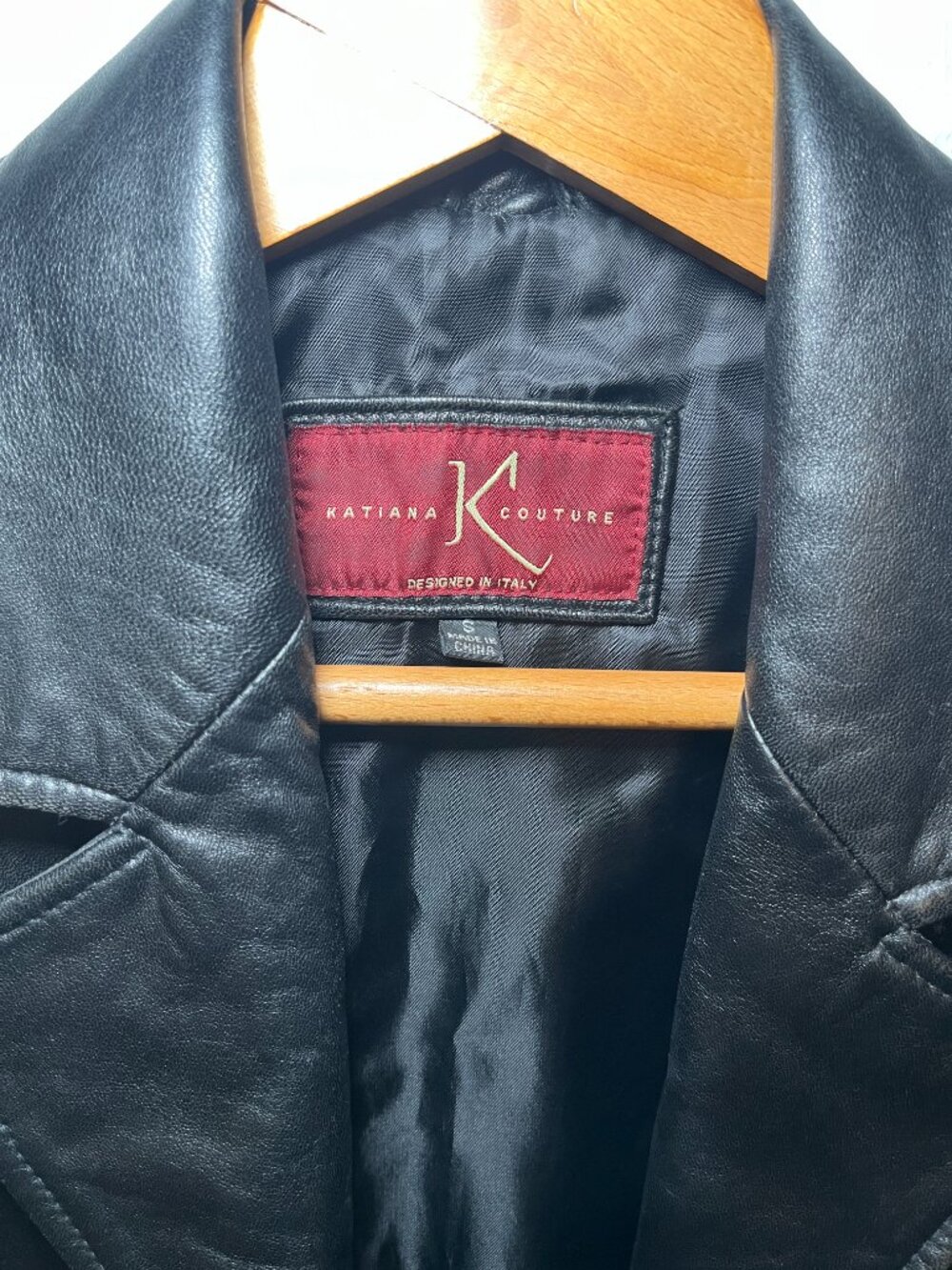 Katiana Couture Black Leather Coat Small Button Front - Picture 5 of 5